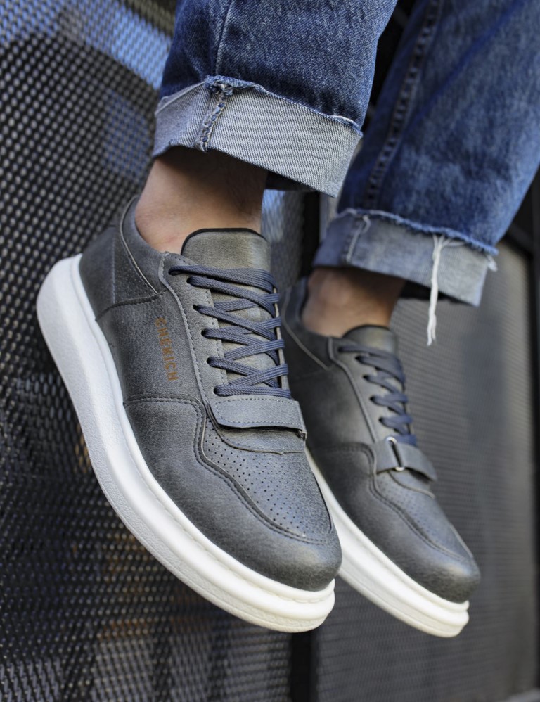 Ανδρικά ανθρακί Casual Sneakers δερματίνη με Scratch CH073G φωτογραφία